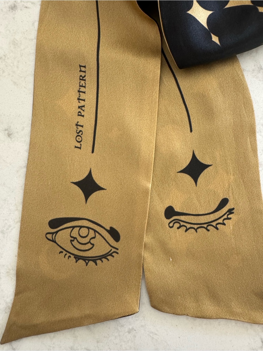 Lost Pattern Moonlight Stars Silky Gold & Black Graphic Scarf - Picture 4 of 14